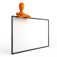 Orange mannequin with billboard