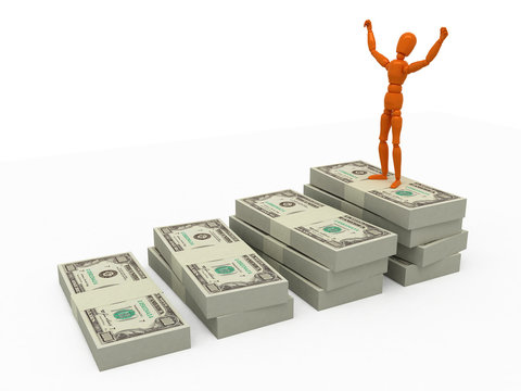 Orange mannequin with stack of money