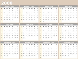 2008 Year calendar