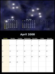2008 Year Monthly calendar with Zodiac sign