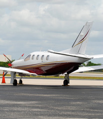 Tail view of light private aircraft