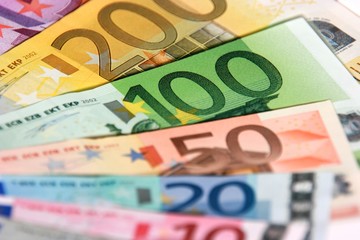 Euro banknotes, close-up with shallow depth-of-field