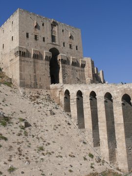 Citadel fortifications, castle gateway, Aleppo, Syria