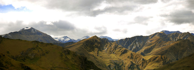 Panorama of mountain range near Coronet Peak, NZ
