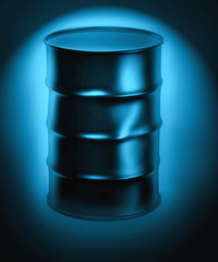 3d image of a metal barrel filled with crude oil