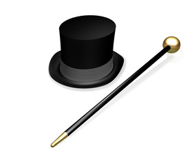 Top Hat and Cane on white