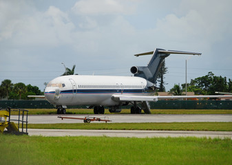 Boeing 727 airplane parked and waiting for repair