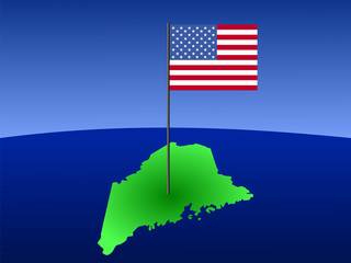 map of Maine with flag