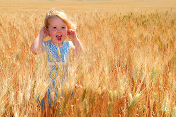 Happy Girl in Durum Wheat Field