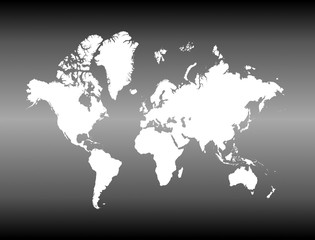 Detailed white map of the world on gray gradient background