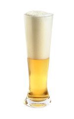 pint galss with freshly poured beer, isolated on white
