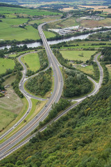 aerial view of road junction