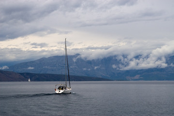 Fototapeta premium Sailing in raining day