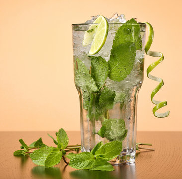 Mojito cocktail with mint leaves