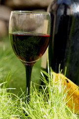 Verre et bouteille de vin rouge