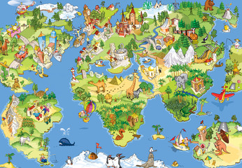 Naklejka premium Świetna i zabawna mapa świata