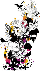 abstract floral background with birds 