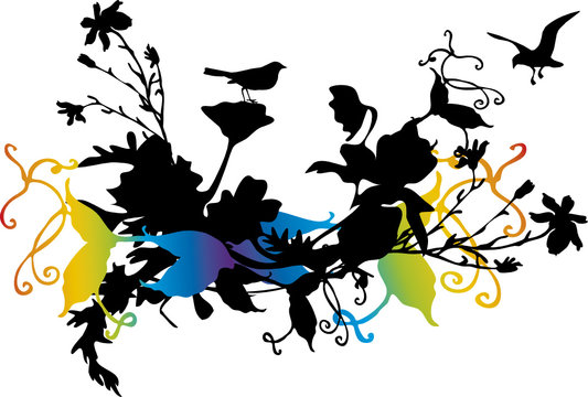 abstract floral background with birds 