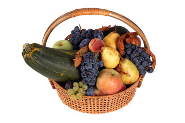 Autumn basket with fruits and vegetables