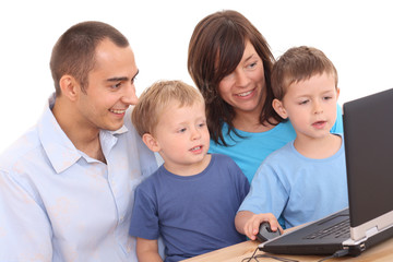 family using laptop