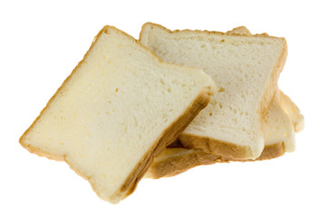 Pile of slices of bread isolated on white background