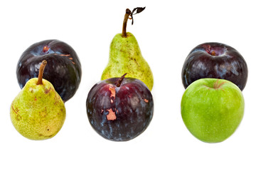 Pear, plums and apple