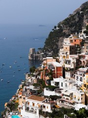 Naklejka premium Positano panorama del porto della costa e del villaggio