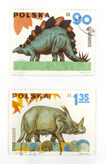 Dinosaurs on Polish stamps