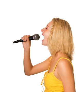 Beautiful young girl singing a song
