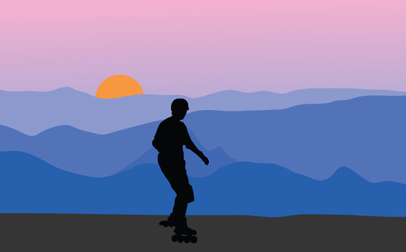 Roller skater in sunset
