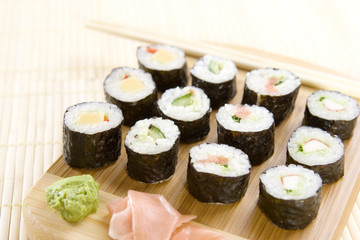 freshly prepared maki rolls