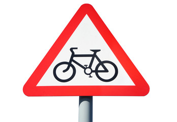A British cycle route ahead warning sign.