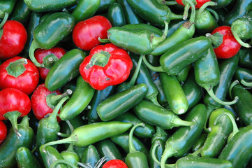 Red hot peppers on display.