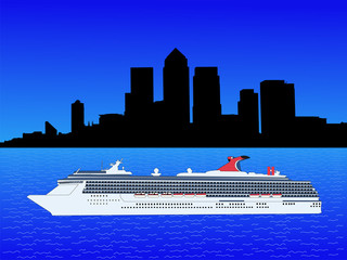 Cruise ship and Docklands Skyline
