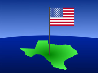 Map of Texas with American flag