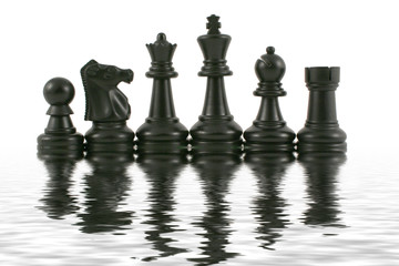 Black Chess pieces with water reflection © Jim Mills