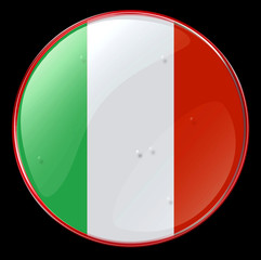 Italy Flag Button, isolated on black background.