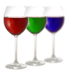 RGB glasses of wine isolated on white background