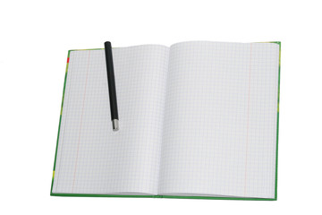 Blank notebook with black pen isolated on white
