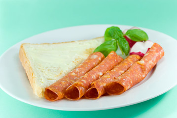 breakfast with sausage  and butter-toast