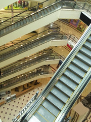 Escalators at shopping mall