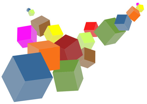 Different color and size cubes over white background