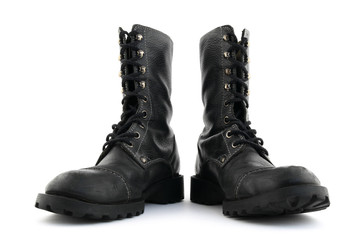 Military style black leather boots