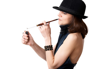 Fototapeta premium Woman with cigarette holder