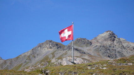 schweizer flagge mit bergen