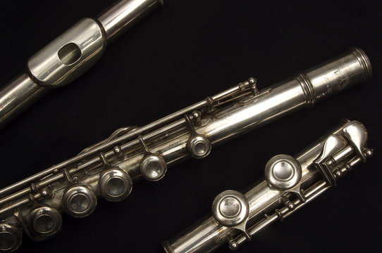 Three parts of a flute, rectangular layout back and front keys