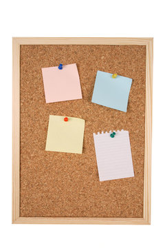Isolated corkboard and blank notes with clipping path