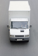 Blank white van truck isolated on white background