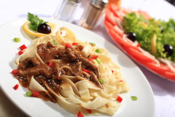 Pasta with meat and vegetables