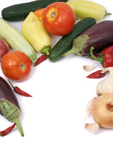 healthy organic vegetables on white, copy space left